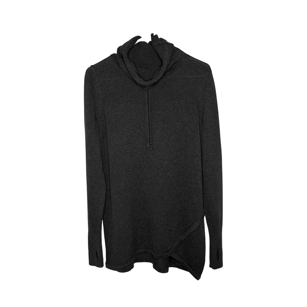 Dakini Charcoal Grey Cowl Neck Tunic Sweater Thumbhole Cuffs Asymmetric Hem M